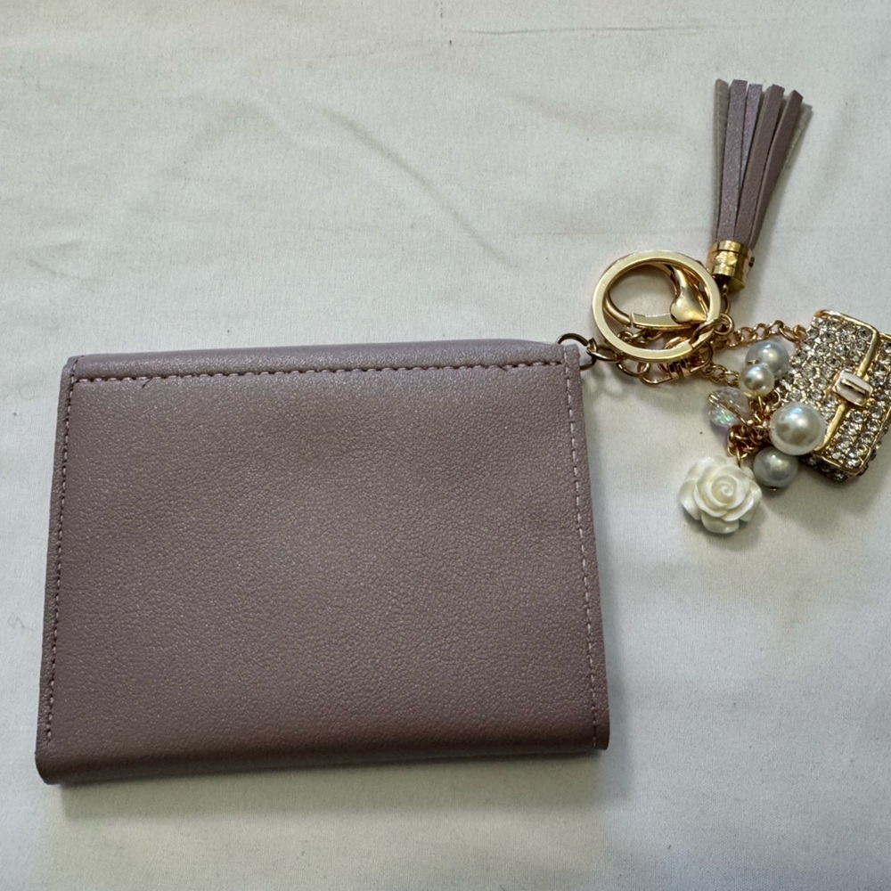 Women's Compact Card Holder with Tassel Keychain - Lavender - Picture 2 of 4